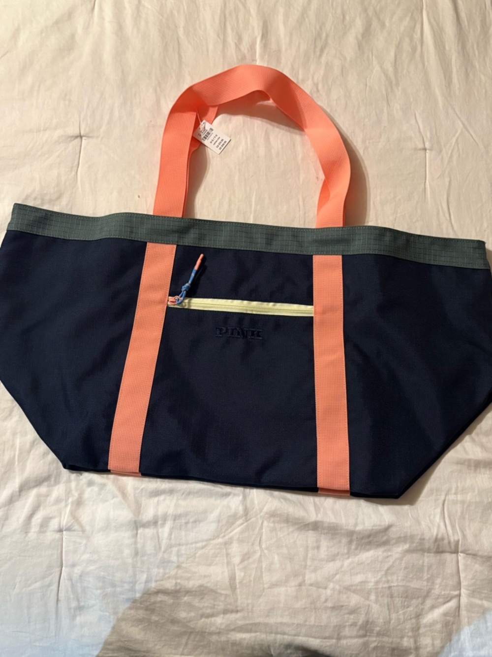 NWT PINK Navy Beach Tote with Coral Straps